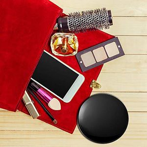 2X Portable Folding Mirror With LED Light Makeup Mirror, 10X Magnifying Glass, 12 Lamp Bead Mini Mirror Black