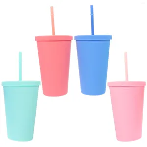 Wine Glasses 4 Pcs Double Layer Sippy Cup Party Drinking Clear Coffee Cups Lids Cute Cold Color Changing Smoothie Travel Mug