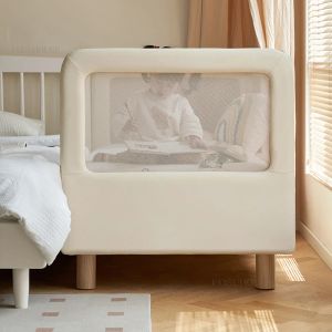 Modernt massivt trä barnsäng för vardagsrum mjukt lindat nät skyddsräcke barn sängar enkel kreativ design säng för barn
