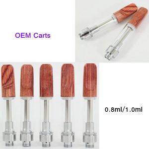 Customized Vape Cartridges 1ml 0.8ml Wooden Tops 4pcs intake E-cigarette Empty Thick Oil Atomizers Flat Screw Tip Ceramic Coil 510 thread Atomizer Foam Packaging