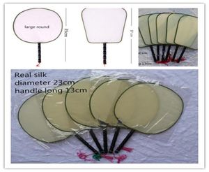 Tom White Round Silk Fan Trähandtag Tassel Studenter Diy Fine Art Målning Program Kinesiska handfans 10st/Lot4750451