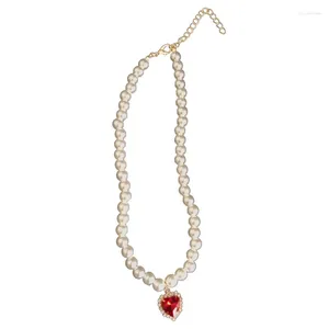 Łańcuchy Rubys Heart Celdant Choker moda Pearl Strands Naszyjnik dla kobiet biżuteria