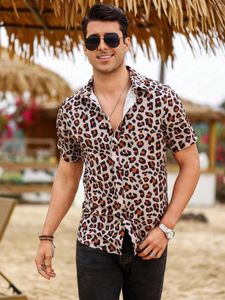 Men's Casual Shirts Shirt Leopard Spotted Texture 3D Print Short Sleeves Button Lapel Streetwear Oversized Unisex Clothes