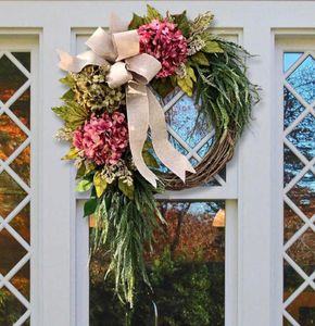 Farmhouse Pink Hydrangea Wreath Rustic Home Decor Artificial Garland for Front Door Wall Decor Q08121963042