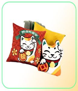 Kinesiskt nyår Lucky Cat Dollar Cat Throw Pillow Case Cover Velvet Money CUSHION COVER 45x45cm Hemdekoration Zip Open 2104011866314