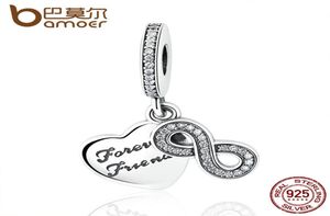 P Style 925 Sterling Silver Forever Friends Clear Cz Heart Bow Knot Pend Fit Charm Armband Women Fashion Jewelry Pas3753102508