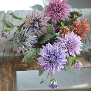 Decorative Flowers Dusty Brown Mauve Lilac Green Faux Dahlia Gradient Special Colors Fake Home Decor Artificial