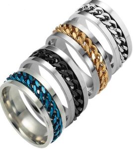 4 färger rostfritt stål Movely Spin Chain Titanium Rings Nail Ring Finger Band för Women Men Jewelry Gift8321511