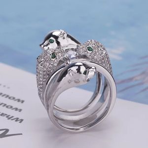 Europa America Fashion Style Men Women Lady Intalad Cubic Zircon Four Leopard Heads Silver Color Ring size US6US9240412