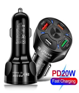 USB Typec PD 20W ładowarka samochodowa 4 porty podwójne automatyczne szybkie ładowanie do samochodu telefonu komórkowego przenośne akcesoria 6892792