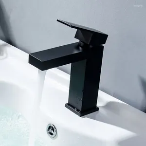Bathroom Sink Faucets Brass Black Square Tap Faucet Basin Cold And Water Mixer Single Handle Deck Mounted