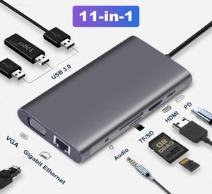 USB 30ハブUSB CハブタイプCからマルチHDTV 4K VGA RJ45 LANイーサネットアダプタードック用MacBook Pro Pro Type C Docking Station8224149