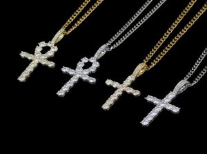 colares pendentes de diamantes cruzados do hip hop para homens Religião Cristianismo Colar de luxo Jóias de jóias de zircões de cobre com revestimento de ouro Cu1616247