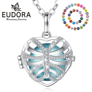 Anhänger Halsketten Eudora 18 mm Harmonie Bola Käfig Halskette Schmetterlinge sauberer CZ Herz Schmetterling Ball DIY Juwely für Frauen K425N18
