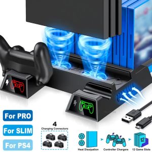 Ständer Cooling Lüfterstand für PS4/PS4 SLIM/PS4 Pro -Konsole Vertikaler Standkühler mit Dual -Controller -Ladegerät für PS4 -Kühlerzubehör