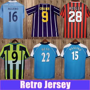 97 03 Kun Aguero Retro Mens Soccer Jersey Silva Tevez Toure Dzeko de Jong Kompany 07 08 Home Away 3 -я футбольная рубашка