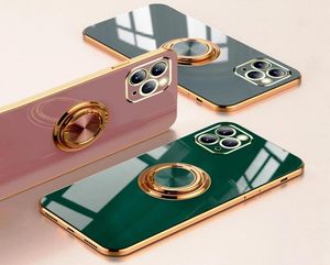 Luxury Ring Cases For iPhone 14 13 12 11 Pro Max XS XR X S 7 8 Plus SE Mini Plating Silicone TPU Soft Cover With Ring Holder Stand3752936