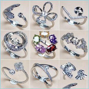 Smyckesinställningar DIY Pearl Rings Accessories S925 Sier Ring for Women Justerbar blank Fashion Gift Drop Delivery DHP9Q
