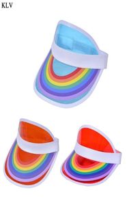 Visor de plástico PVC Summer melancia pvc chapéus solar arco -íris ao ar livre de proteção de chapéu de praia de praia Caps 12pcslot5866084