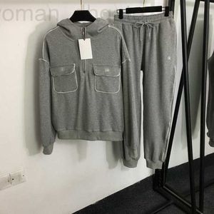 Designer di pantaloni a due pezzi da donna Nuovo felpa con cappuccio con cappuccio con cappuccio a maniche lunghe a mezza cerniera ricamata+branco elastici in giro per la vita elastico piedi casual rb0z