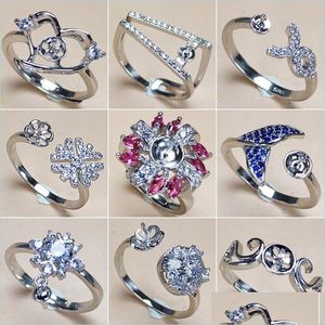 Smyckesinställningar Pearl Rings Shining S925 Sier Ring for Women Justerbar bröllop DIY GEM -tillbehör Present Drop Delivery Dhgarden DH5R9