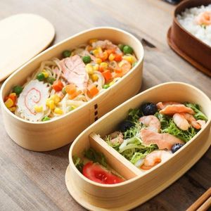 Dinnerware Double Layer Japanese Style Bento Box Cedar Wood Lunch Compartment Portable Fruit Wooden R7Y2