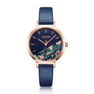 2024 Leisure Designer Julius Watch Green Fresh Girl Fashion Watch Flower Design Delicate Gift Watch Clock för GF med presentförpackning JA-1089