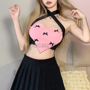 النساء القميص مثير Tees Feng Summer Summer New Women's Sweetheart Girl Sexy عاريات الأزياء معلقة عن الرقبة الربط الناقض لونًا نحيفًا قمة صخرية صغيرة بالإضافة إلى قمم الحجم