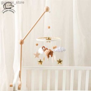 Mobiles# Baby Ringing Toy 0-12 Months Felt Wooden Mobile Baby Music Box Hook Needle Bed Bell Hanging Toy Stand Baby Crib Toy Y240412Y240417YOY0