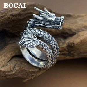 BOCAI S925 Silver Jewelry Personality Zodiac Chinese Loong Retro Punk ThreeDimensional Dragon Head Ring for Man Wholesale240412