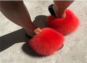 Women039s Summer Real Fox Slippers Home y Plush Shoes Woman Slides Stripe ry Sandals Female FlipFlop Size 9681985