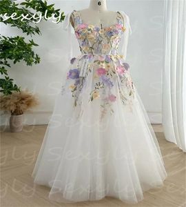 Party Dresses Fairy Lilac White Flowers Prom Dress Sexy Spaghetti Straps Corset Boho Formal Elegant Tulle Maxi Holiday Gown 2024