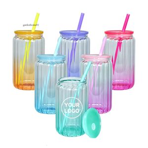 Glass Can Sublimation Mason Jar Oz Gradient Jelly Colored Striped Cup Beer Mugs Reusable Cups Tumblers Suit For Juice s