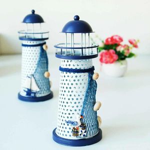 Candle Holders Candlestick Light Tower Ornament Mediterranean Style Boat Sea Bird Tin Holder Home Decoration Butter Sculpture