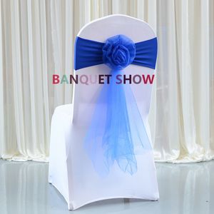 50pcs Stretch Chair Sash Tie Bow Lycra Spandex Band With Ball For Chair Cover Wedding Banquet Decoration