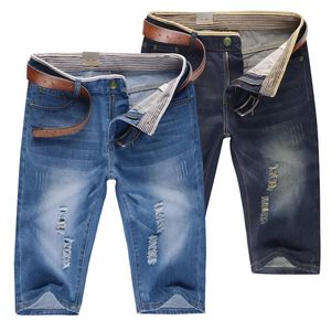 28-40 Summer Mens personalizados laváveis calças de jeans perfuradas grandes calças do meio casual 240412