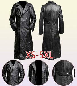 Herrläder faux herrarnas tyska klassiska WW2 enhetliga officer Black Real Leather Trench Coat 2209224822980