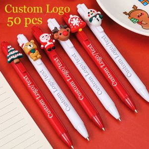 Stifte 50 PCs Weihnachtsballpoint Pens Custom Logo Gravel Name Stift Schwarze Tintenstifte für Schulbüro Lieferanten Kinder Weihnachtsgeschenke