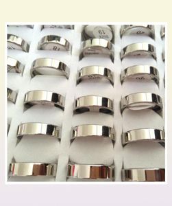 Lotes de granel inteiro 100pcs unissex prata 6 mm de qualidade simples brilhante 316l aço inoxidável noivado de casamento anéis de noivado amantes Casais Fing9014045