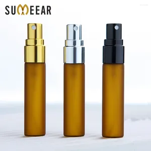 Storage Bottles 100Pcs/Lot 5ml Frosted Amber Perfume Glass Bottle Atomizer Container Travel Vials Thin