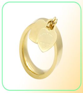 2017 Brand Titanium Steel Jewelry Whole Double Heart Love Rings for Woman Jewel Goldsilverrose 3 Color7263714