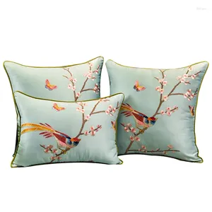 Kudde Classic Embroidery Warbler Bird Plum Blossom Silk täcker Soffa Stol Cover Lumbar