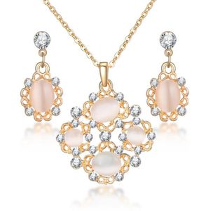 Set di gioielli opali di moda per donna zirconia cubica goccia dorate dorate collana a sospensione per le orecchini da sposa regalo da sposa 9396642