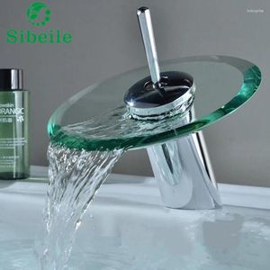 Waschbecken Wasserhähne Sble hochwertiger Wasserfall -Beckenmischungsmischhahn Wasserhahn Chrom Poliertes Glaskante mit Wassereinlassrohr
