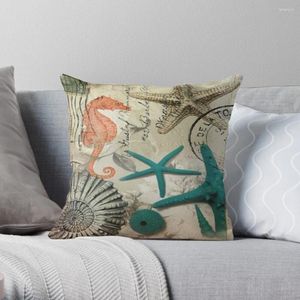 Pillow Coastal Seashell Teal Starfish Seahorse Ocean Beach Throw Custom Sofa Decorative Covers Cover