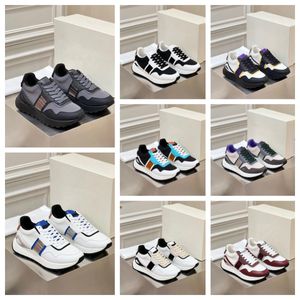 Top Luxury Multi material patchwork of cowhide with contrasting colors men women thick soled lace up blue white sports fashionable and versatile casual shoes