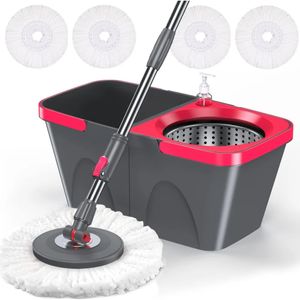 Spin Mop and Bucket with Wringer Set for Floor Cleaning System 4 pcs Microfiber Washable Head 240412