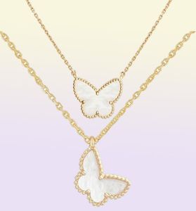 luxurious jewelry necklaces designer diamond Two butterfly Pendant necklace for women gold Red Bule White Shell platinum pendants 9736085