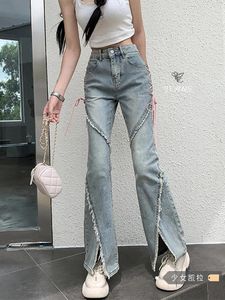 Jeans jeans denim pantaloni dolci vintage donne snello lace-up flare casual coreano femmina giapponese francese elegante forcella aperta