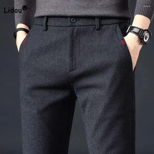 Men's Pants Male Clothes Fashion Solid Color Thick Warm Casual 2024 Autumn Winter Simplicity All-match Straight Pockets Trousers